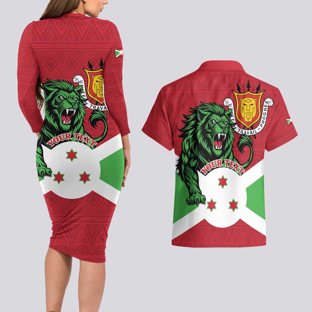 Personalized Burundi Couples Matching Long Sleeve Bodycon Dress and Hawaiian Shirt Lion and Coat Of Arms - Flag Style