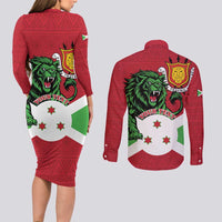 Personalized Burundi Couples Matching Long Sleeve Bodycon Dress and Long Sleeve Button Shirt Lion and Coat Of Arms - Flag Style