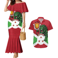 Personalized Burundi Couples Matching Mermaid Dress and Hawaiian Shirt Lion and Coat Of Arms - Flag Style