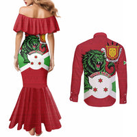 Personalized Burundi Couples Matching Mermaid Dress and Long Sleeve Button Shirt Lion and Coat Of Arms - Flag Style