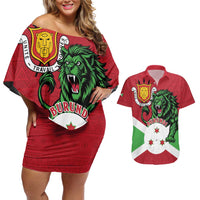 Personalized Burundi Couples Matching Off Shoulder Short Dress and Hawaiian Shirt Lion and Coat Of Arms - Flag Style
