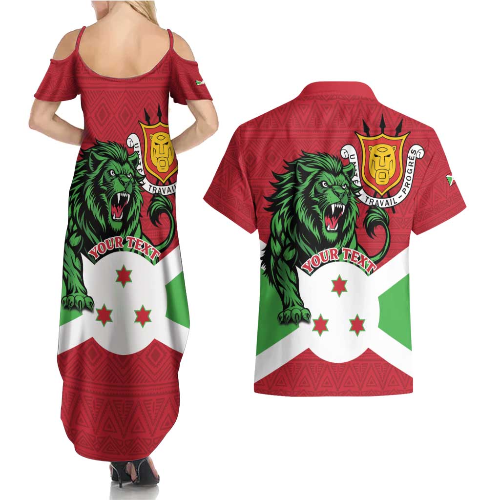 Personalized Burundi Couples Matching Summer Maxi Dress and Hawaiian Shirt Lion and Coat Of Arms - Flag Style