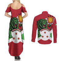 Personalized Burundi Couples Matching Summer Maxi Dress and Long Sleeve Button Shirt Lion and Coat Of Arms - Flag Style