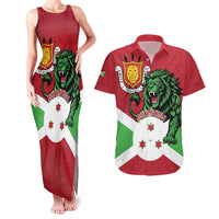 Personalized Burundi Couples Matching Tank Maxi Dress and Hawaiian Shirt Lion and Coat Of Arms - Flag Style