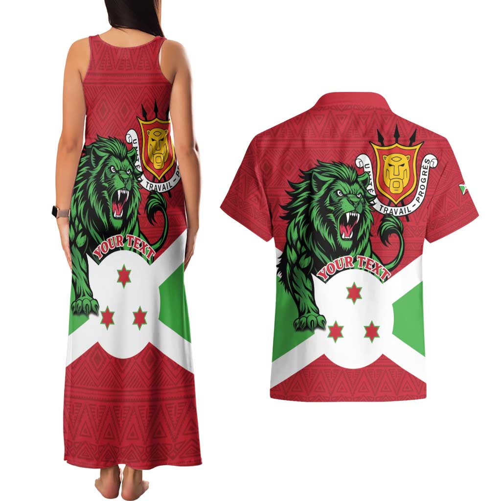 Personalized Burundi Couples Matching Tank Maxi Dress and Hawaiian Shirt Lion and Coat Of Arms - Flag Style