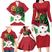 Personalized Burundi Family Matching Long Sleeve Bodycon Dress and Hawaiian Shirt Lion and Coat Of Arms - Flag Style