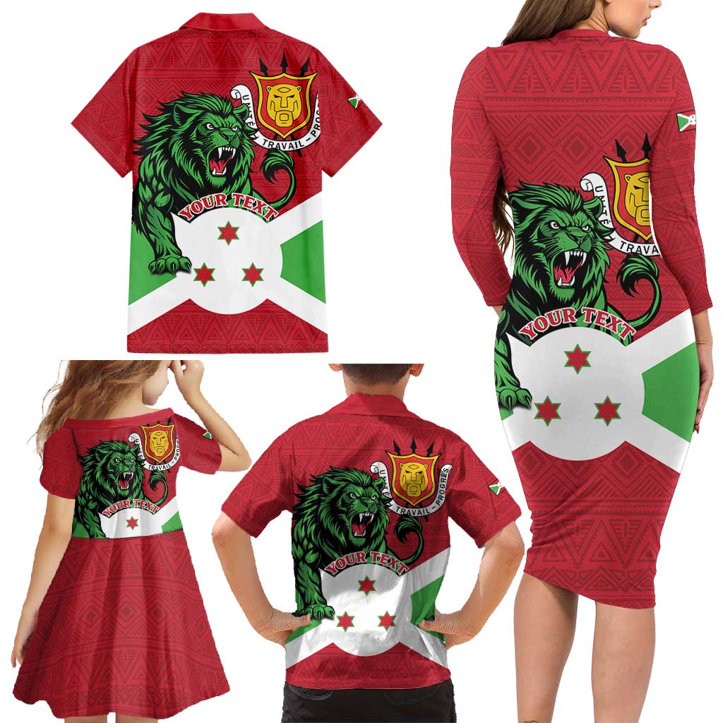 Personalized Burundi Family Matching Long Sleeve Bodycon Dress and Hawaiian Shirt Lion and Coat Of Arms - Flag Style