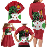 Personalized Burundi Family Matching Long Sleeve Bodycon Dress and Hawaiian Shirt Lion and Coat Of Arms - Flag Style