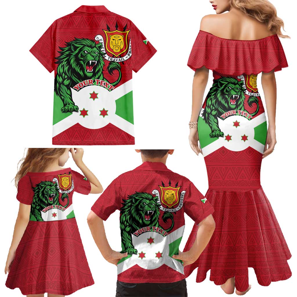 Personalized Burundi Family Matching Mermaid Dress and Hawaiian Shirt Lion and Coat Of Arms - Flag Style