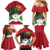 Personalized Burundi Family Matching Mermaid Dress and Hawaiian Shirt Lion and Coat Of Arms - Flag Style