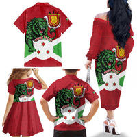 Personalized Burundi Family Matching Off The Shoulder Long Sleeve Dress and Hawaiian Shirt Lion and Coat Of Arms - Flag Style