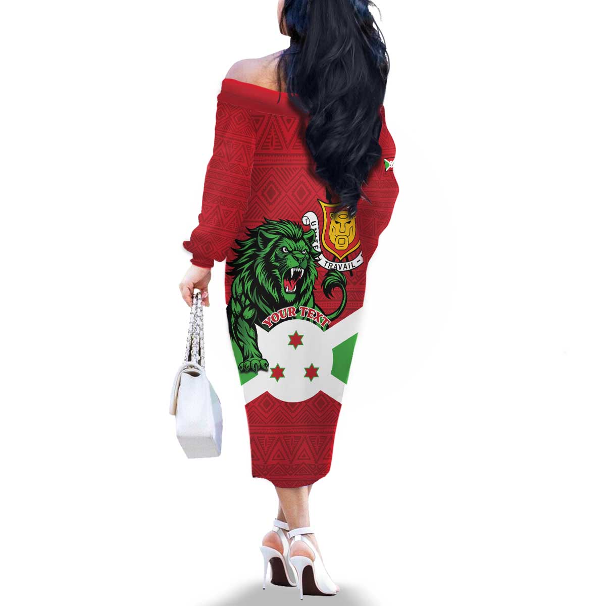 Personalized Burundi Family Matching Off The Shoulder Long Sleeve Dress and Hawaiian Shirt Lion and Coat Of Arms - Flag Style