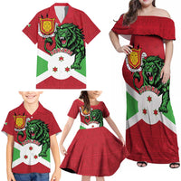 Personalized Burundi Family Matching Off Shoulder Maxi Dress and Hawaiian Shirt Lion and Coat Of Arms - Flag Style
