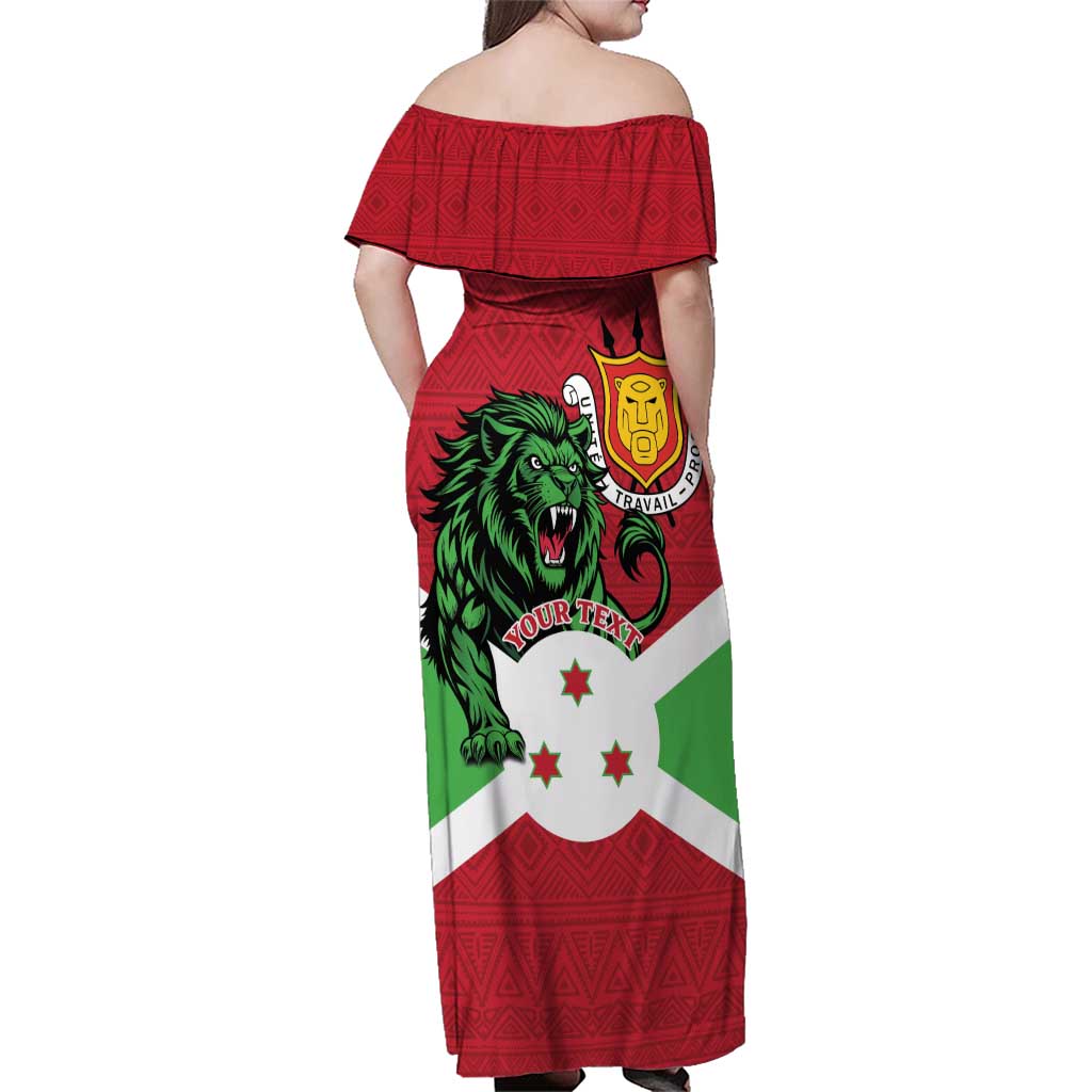 Personalized Burundi Family Matching Off Shoulder Maxi Dress and Hawaiian Shirt Lion and Coat Of Arms - Flag Style