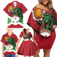 Personalized Burundi Family Matching Off Shoulder Short Dress and Hawaiian Shirt Lion and Coat Of Arms - Flag Style