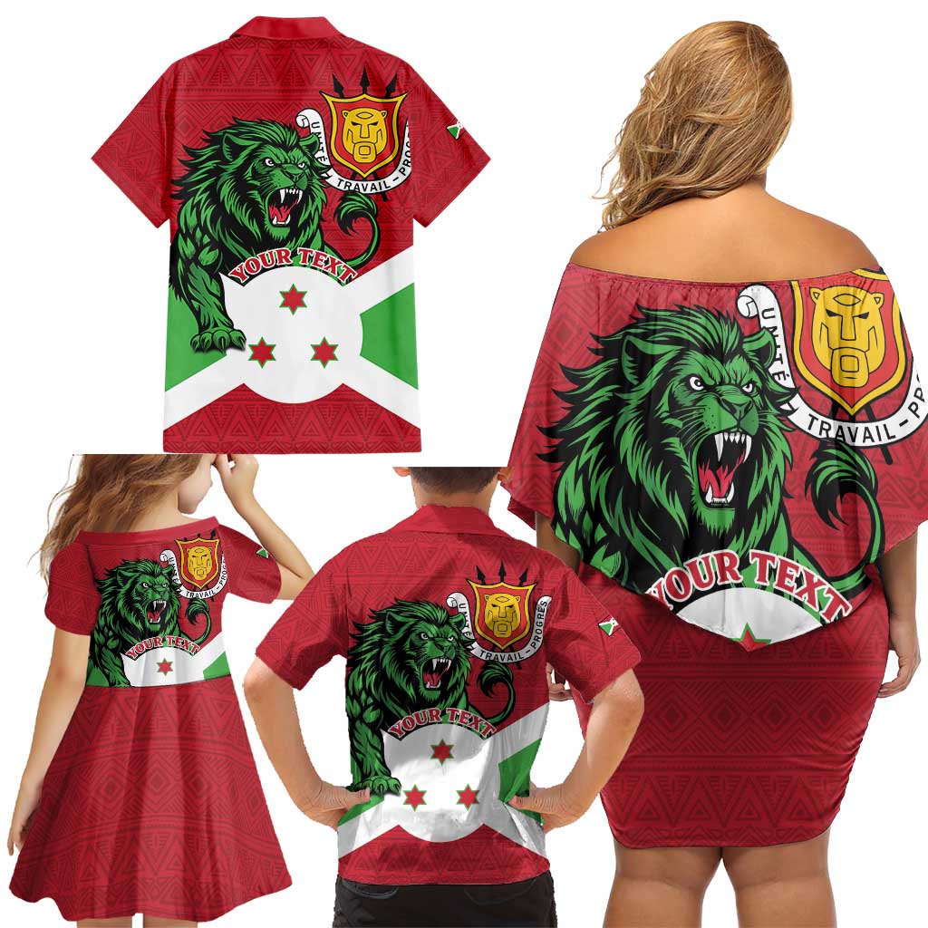 Personalized Burundi Family Matching Off Shoulder Short Dress and Hawaiian Shirt Lion and Coat Of Arms - Flag Style