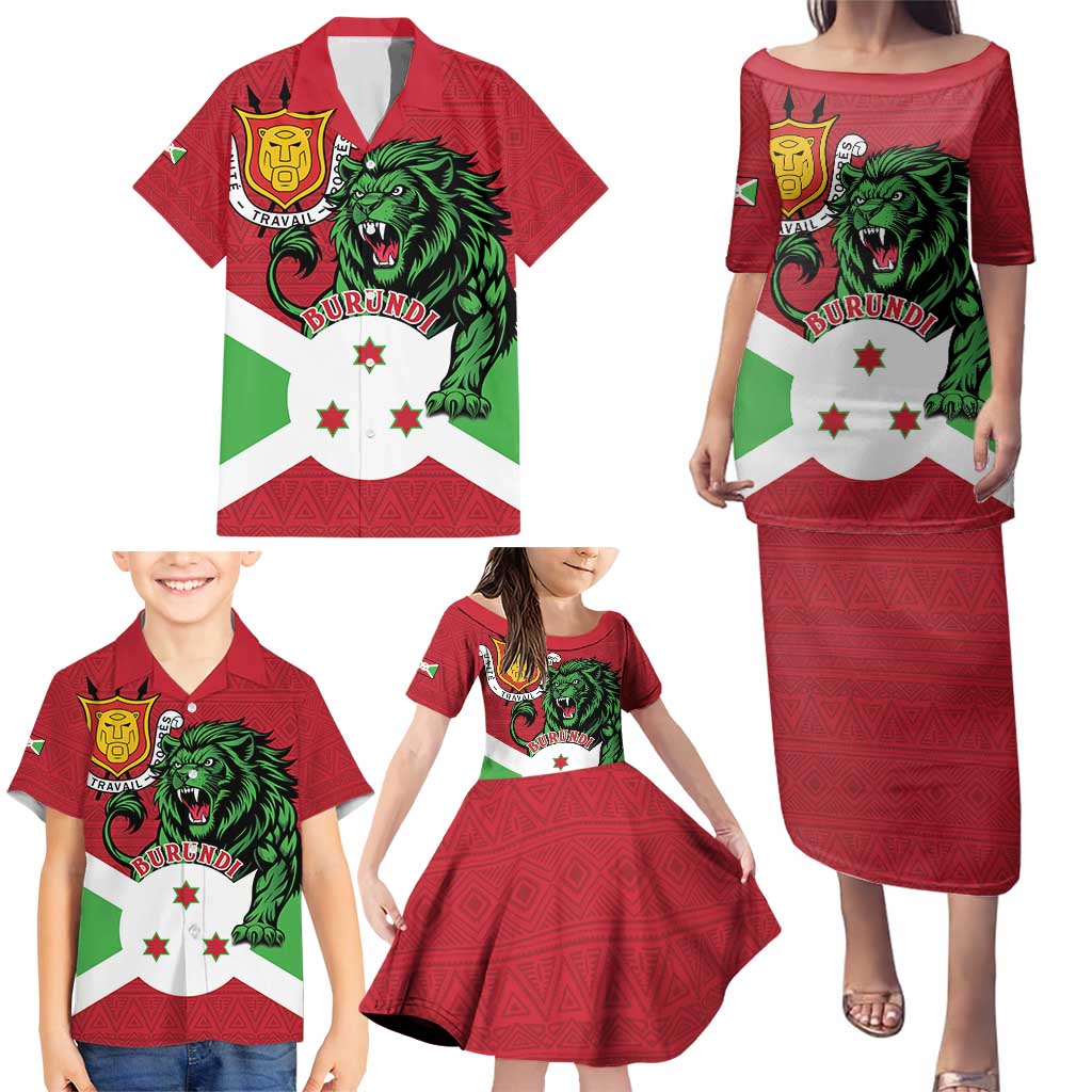 Personalized Burundi Family Matching Puletasi and Hawaiian Shirt Lion and Coat Of Arms - Flag Style