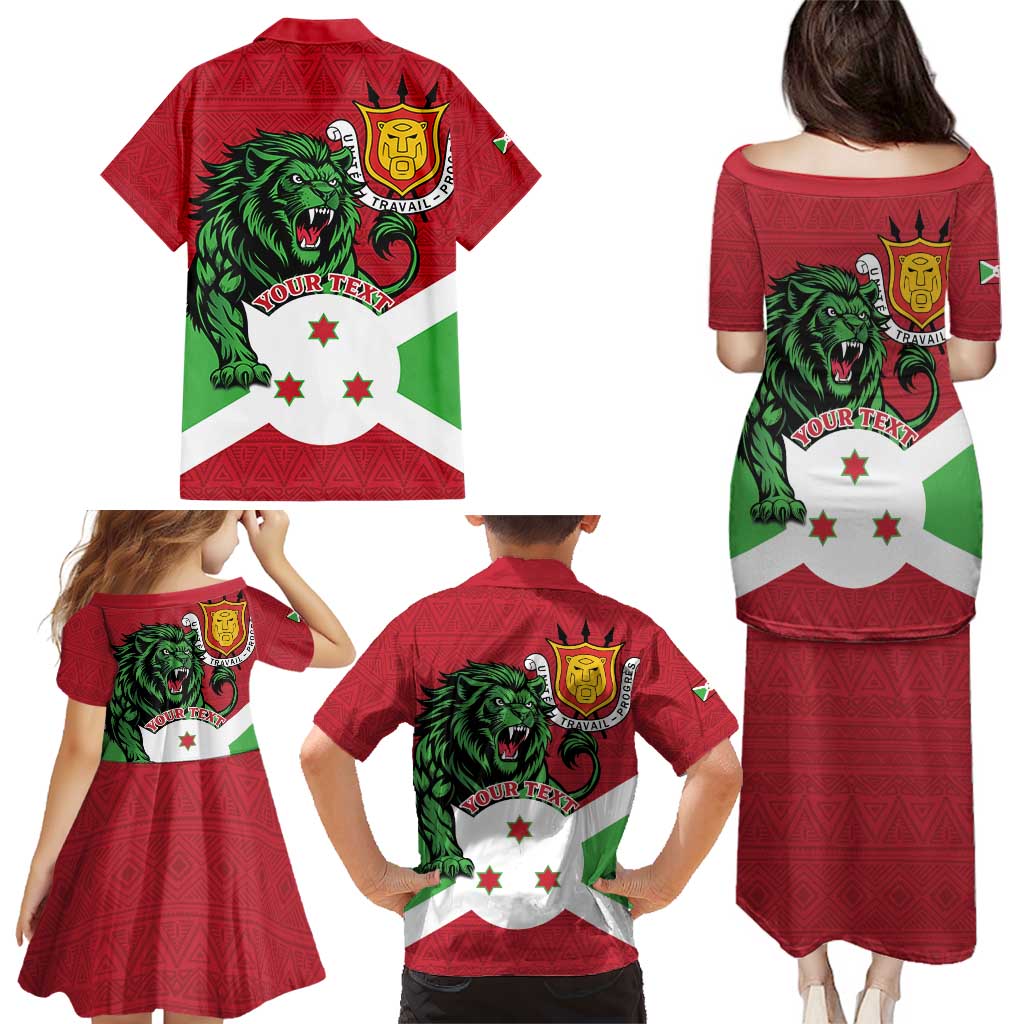 Personalized Burundi Family Matching Puletasi and Hawaiian Shirt Lion and Coat Of Arms - Flag Style