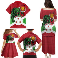 Personalized Burundi Family Matching Puletasi and Hawaiian Shirt Lion and Coat Of Arms - Flag Style