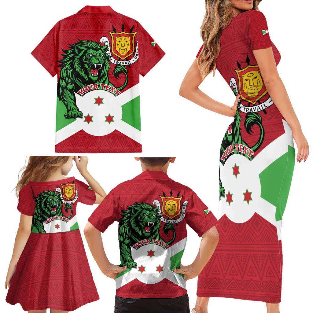 Personalized Burundi Family Matching Short Sleeve Bodycon Dress and Hawaiian Shirt Lion and Coat Of Arms - Flag Style