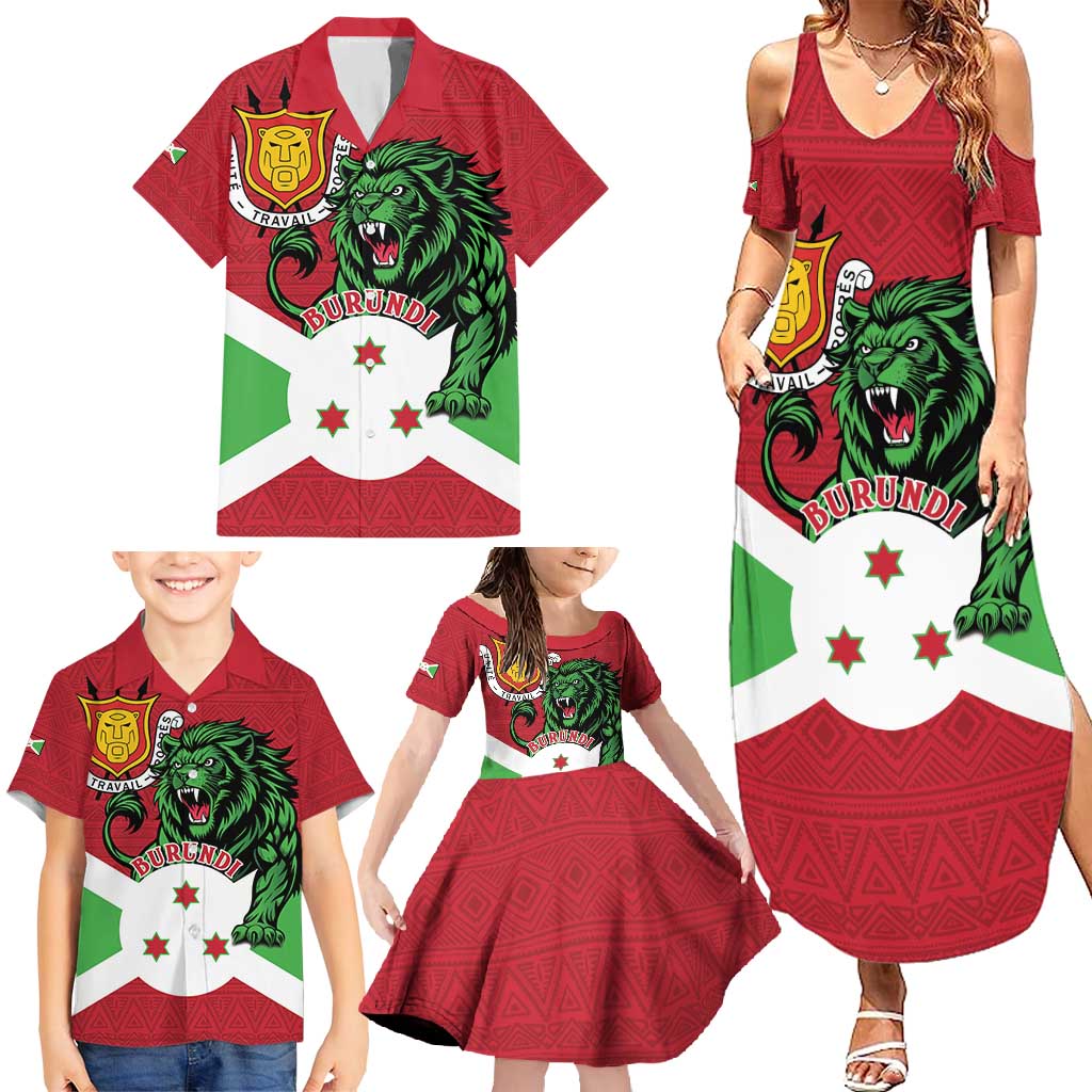 Personalized Burundi Family Matching Summer Maxi Dress and Hawaiian Shirt Lion and Coat Of Arms - Flag Style
