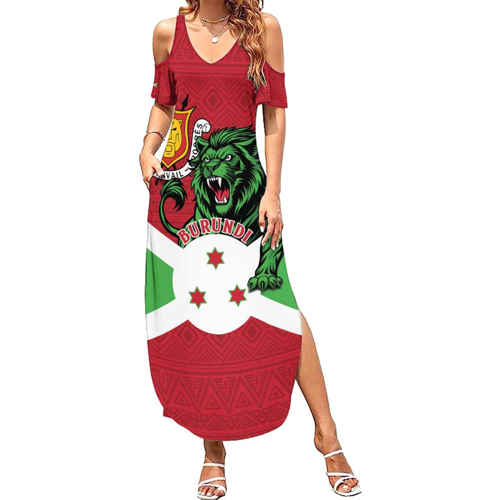 Personalized Burundi Family Matching Summer Maxi Dress and Hawaiian Shirt Lion and Coat Of Arms - Flag Style