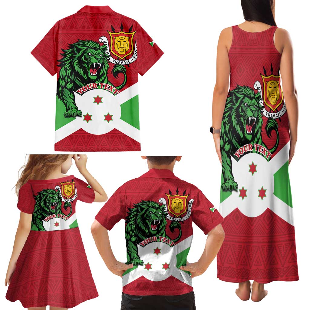 Personalized Burundi Family Matching Tank Maxi Dress and Hawaiian Shirt Lion and Coat Of Arms - Flag Style