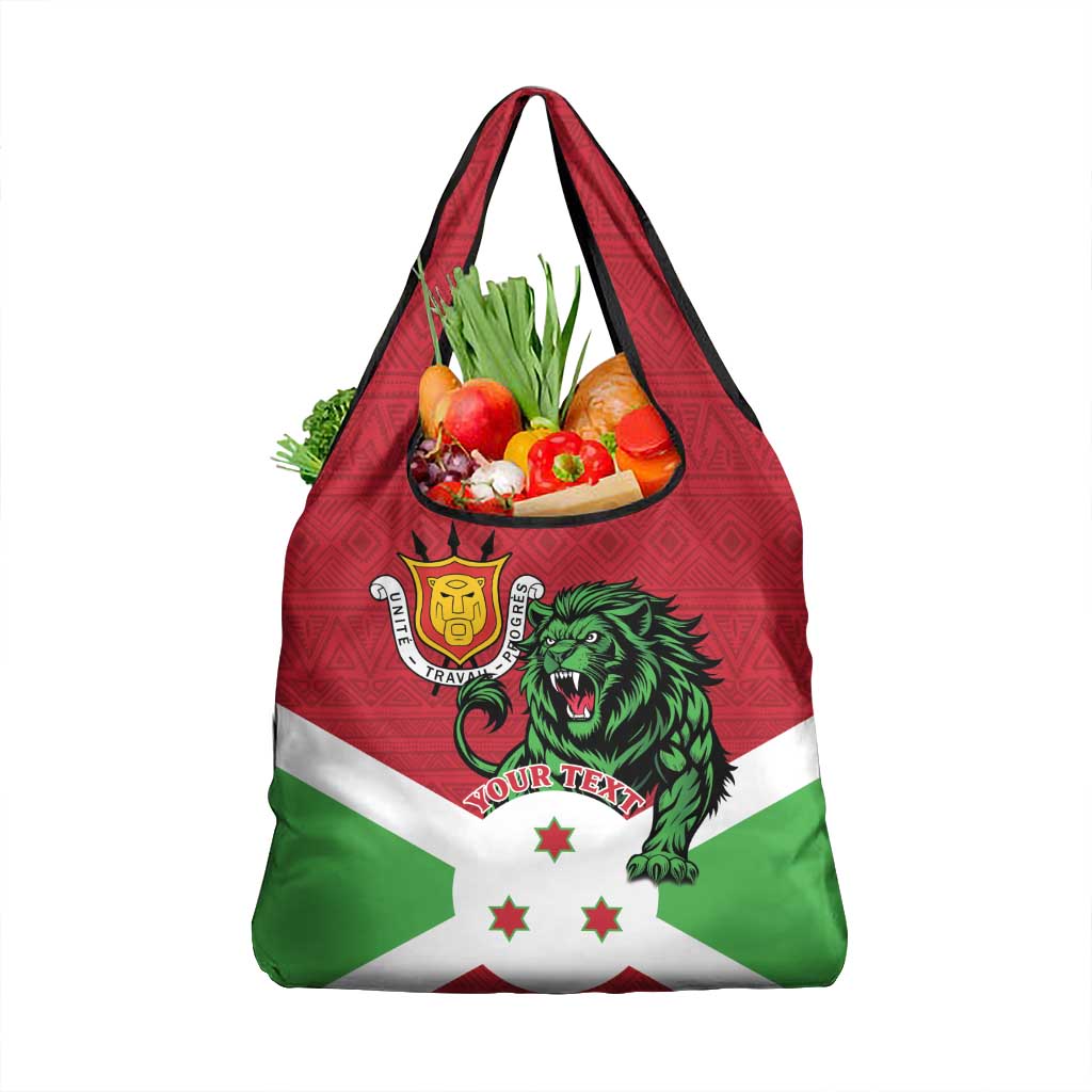Personalized Burundi Grocery Bag Lion and Coat Of Arms - Flag Style