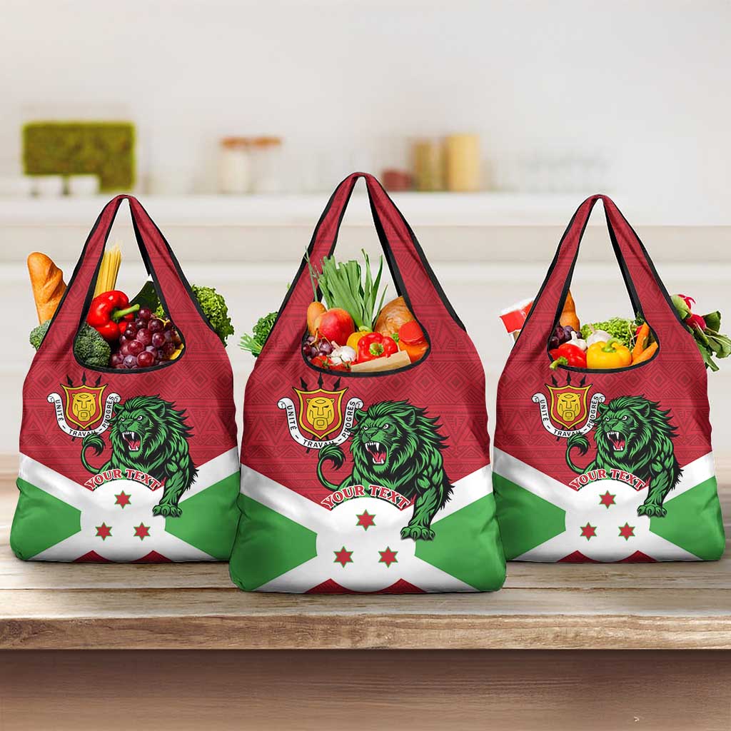 Personalized Burundi Grocery Bag Lion and Coat Of Arms - Flag Style