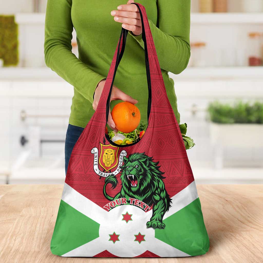 Personalized Burundi Grocery Bag Lion and Coat Of Arms - Flag Style