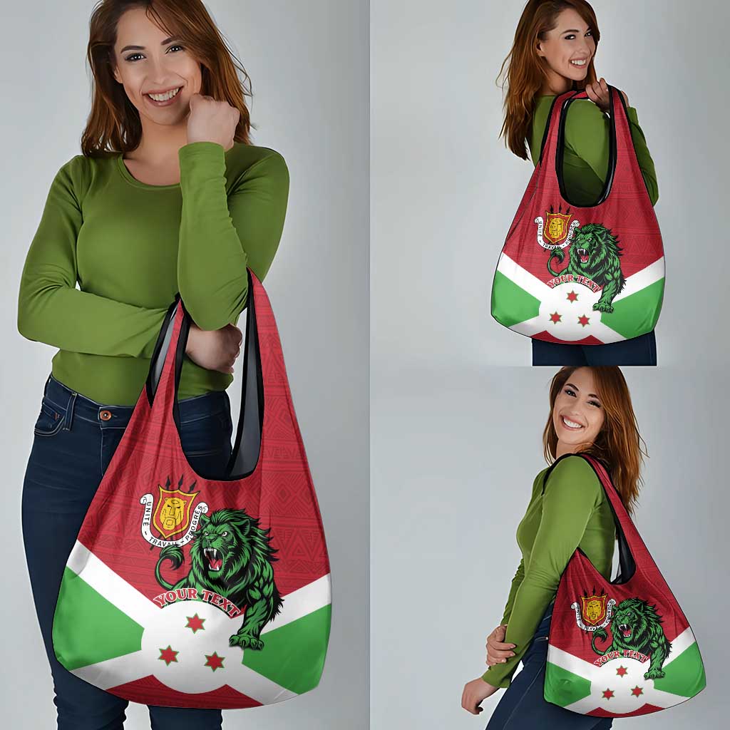 Personalized Burundi Grocery Bag Lion and Coat Of Arms - Flag Style