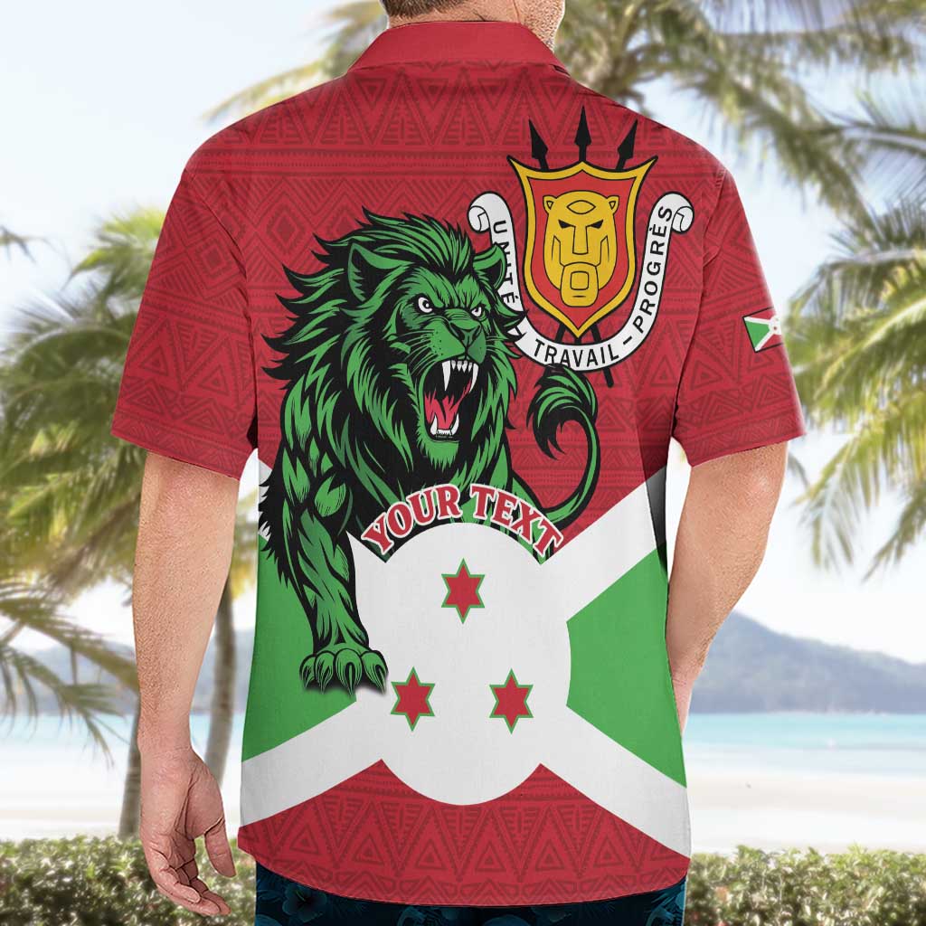 Personalized Burundi Hawaiian Shirt Lion and Coat Of Arms - Flag Style