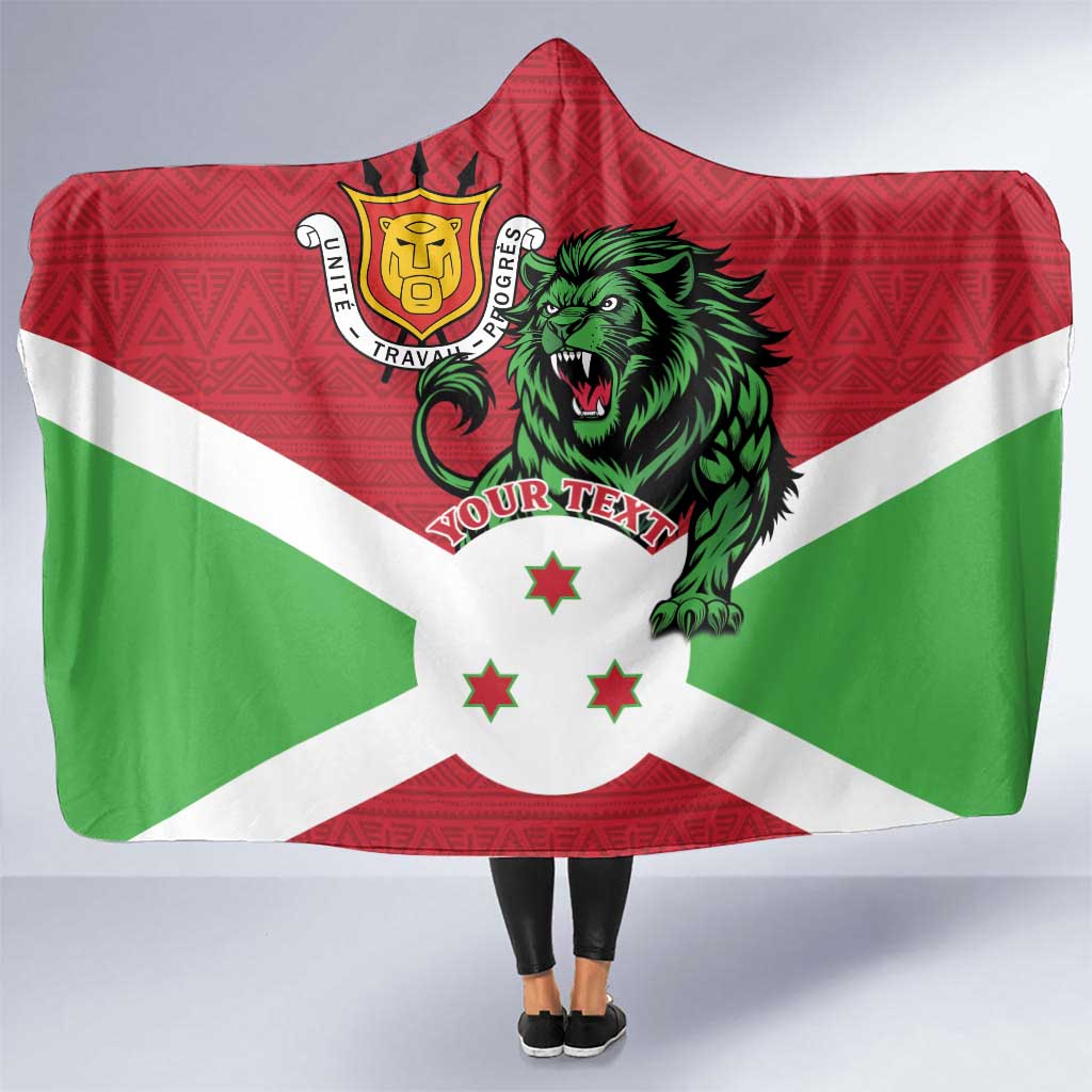 Personalized Burundi Hooded Blanket Lion and Coat Of Arms - Flag Style