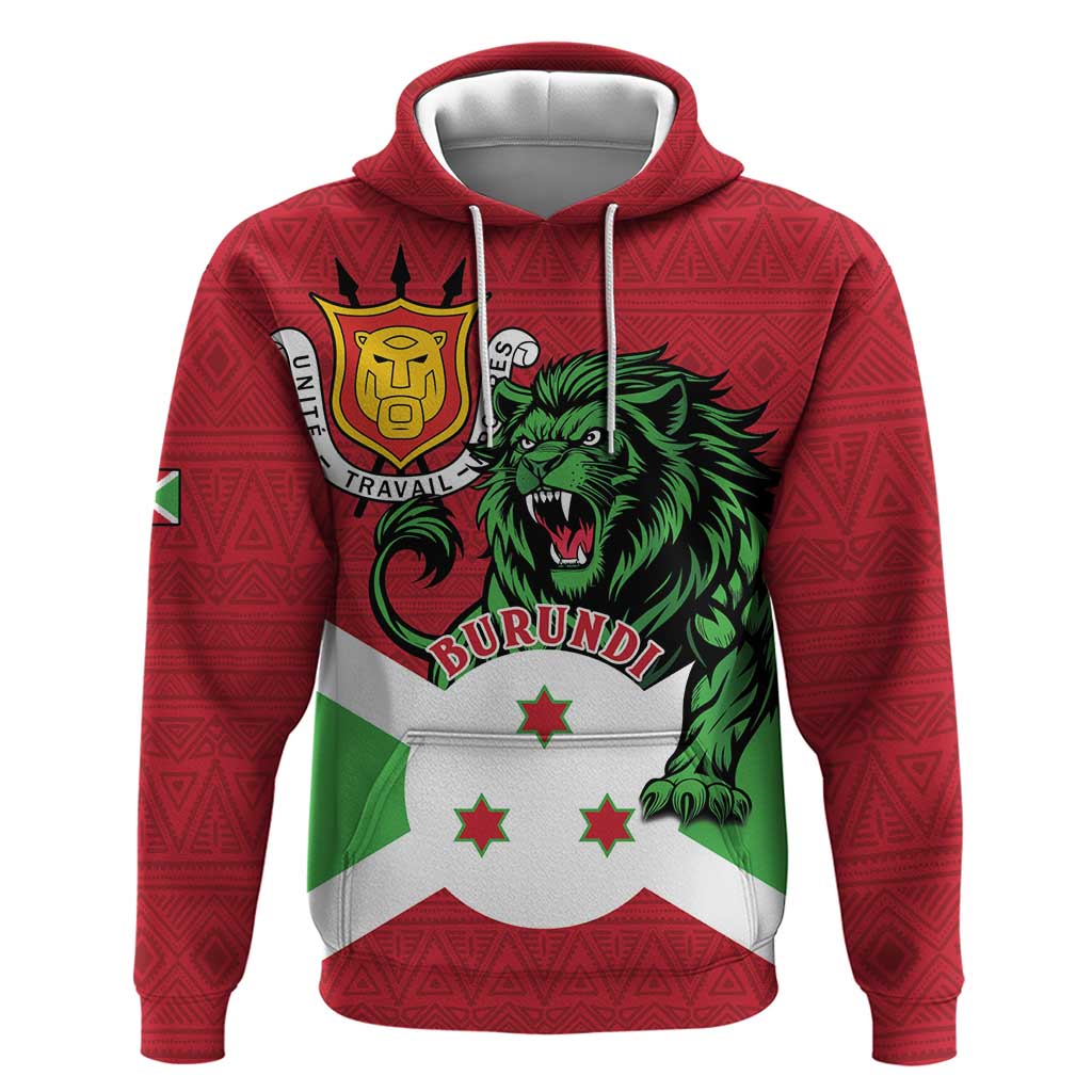 Personalized Burundi Hoodie Lion and Coat Of Arms - Flag Style