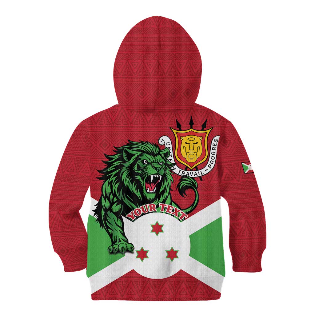 Personalized Burundi Kid Hoodie Lion and Coat Of Arms - Flag Style