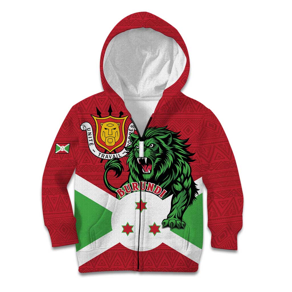 Personalized Burundi Kid Hoodie Lion and Coat Of Arms - Flag Style