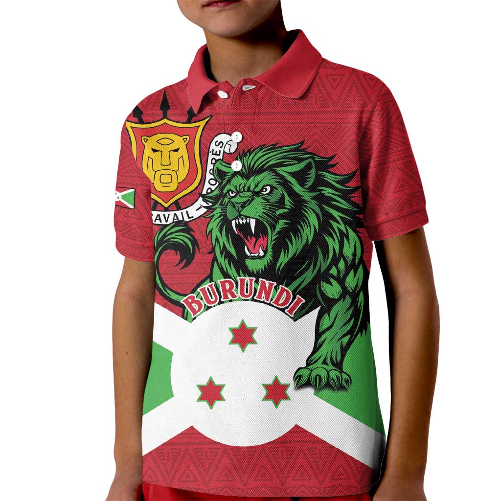 Personalized Burundi Kid Polo Shirt Lion and Coat Of Arms - Flag Style