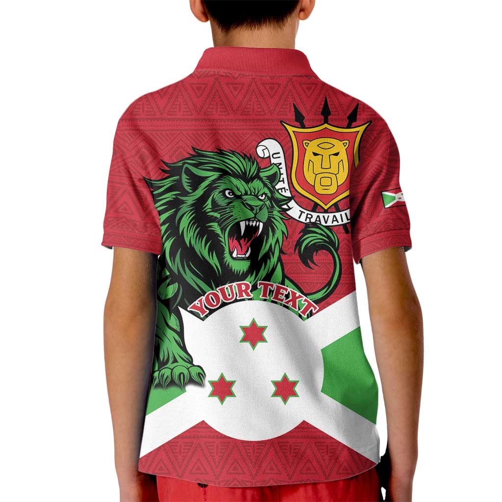 Personalized Burundi Kid Polo Shirt Lion and Coat Of Arms - Flag Style
