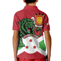 Personalized Burundi Kid Polo Shirt Lion and Coat Of Arms - Flag Style