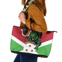 Personalized Burundi Leather Tote Bag Lion and Coat Of Arms - Flag Style