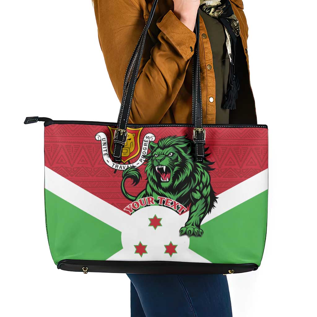 Personalized Burundi Leather Tote Bag Lion and Coat Of Arms - Flag Style