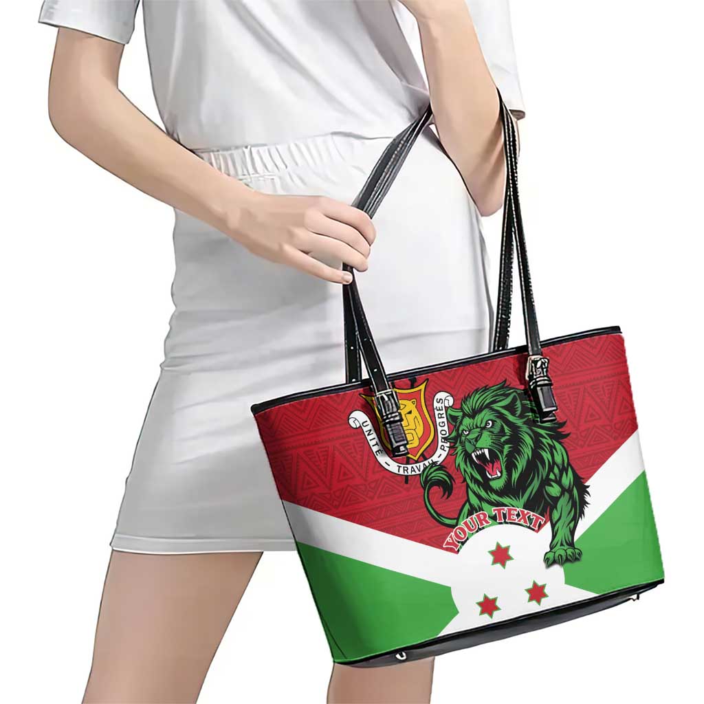 Personalized Burundi Leather Tote Bag Lion and Coat Of Arms - Flag Style