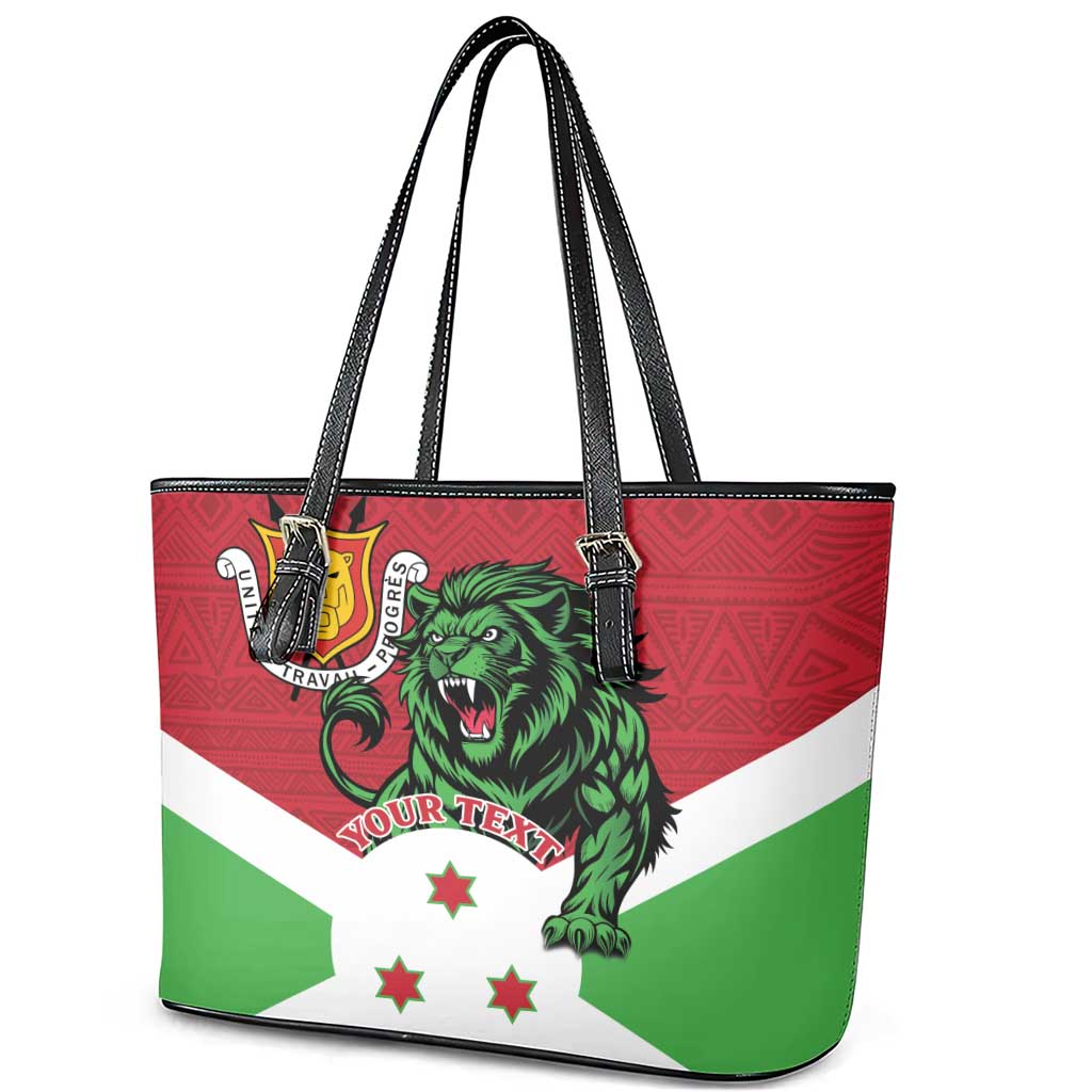 Personalized Burundi Leather Tote Bag Lion and Coat Of Arms - Flag Style