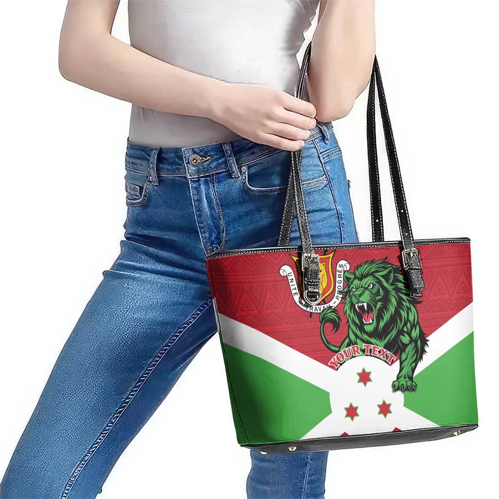 Personalized Burundi Leather Tote Bag Lion and Coat Of Arms - Flag Style