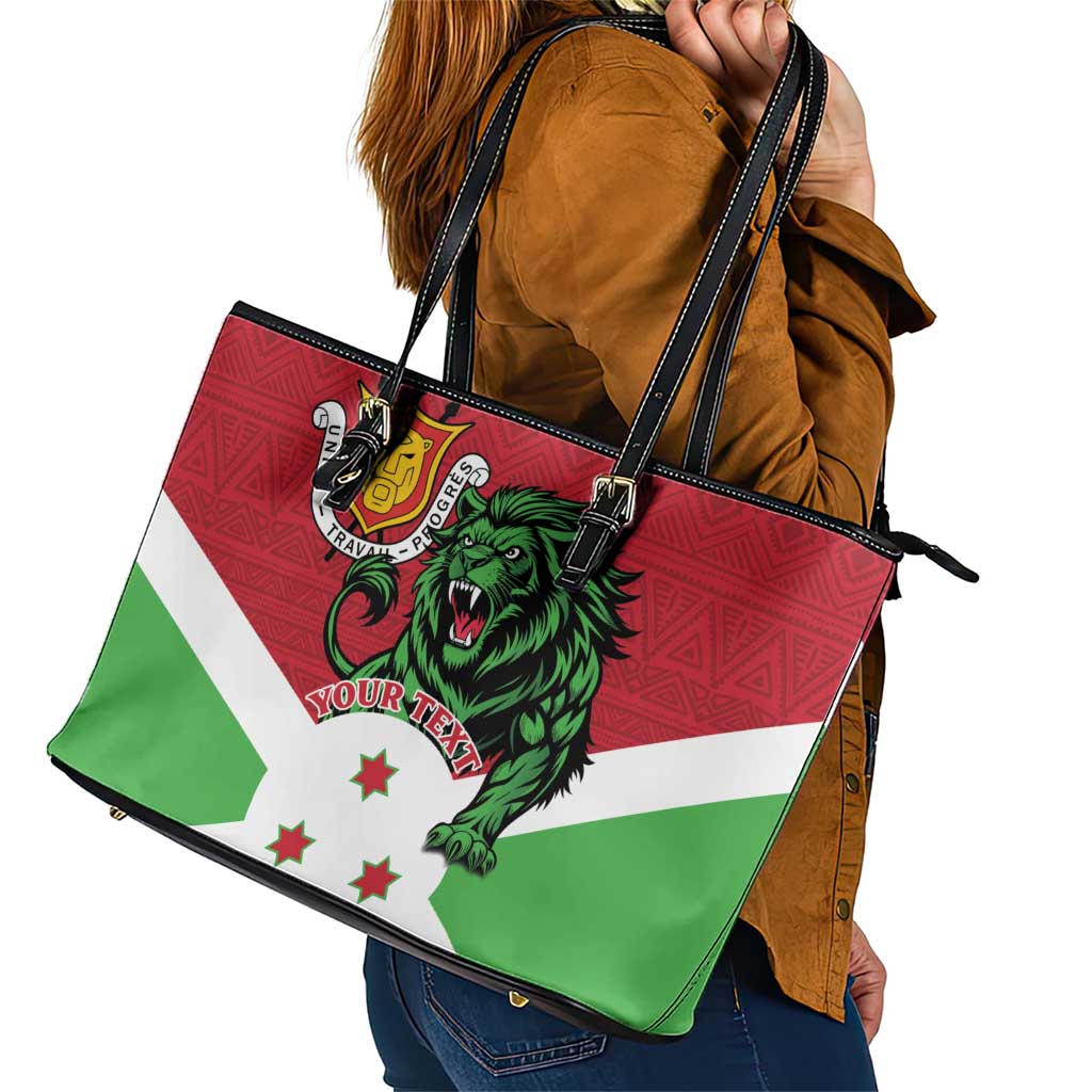 Personalized Burundi Leather Tote Bag Lion and Coat Of Arms - Flag Style