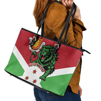 Personalized Burundi Leather Tote Bag Lion and Coat Of Arms - Flag Style