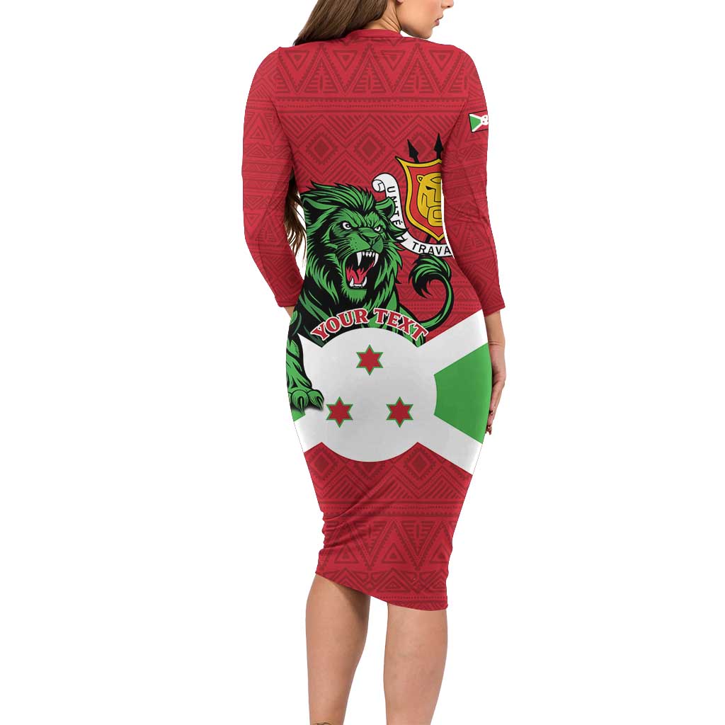 Personalized Burundi Long Sleeve Bodycon Dress Lion and Coat Of Arms - Flag Style