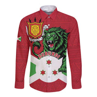 Personalized Burundi Long Sleeve Button Shirt Lion and Coat Of Arms - Flag Style