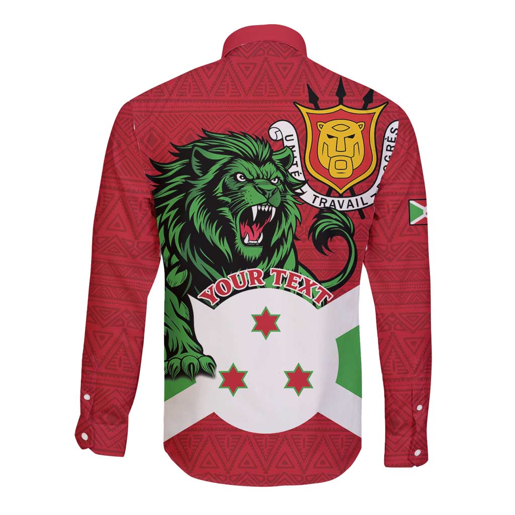 Personalized Burundi Long Sleeve Button Shirt Lion and Coat Of Arms - Flag Style
