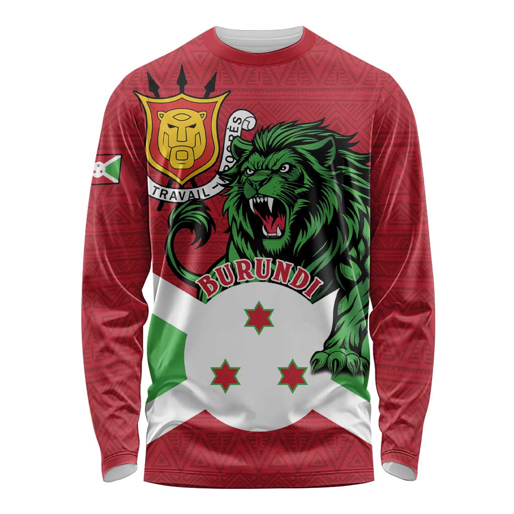 Personalized Burundi Long Sleeve Shirt Lion and Coat Of Arms - Flag Style